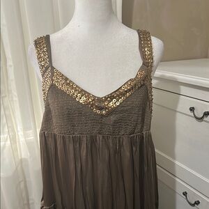 Brown Dress with Gold Sequin Straps From Free People